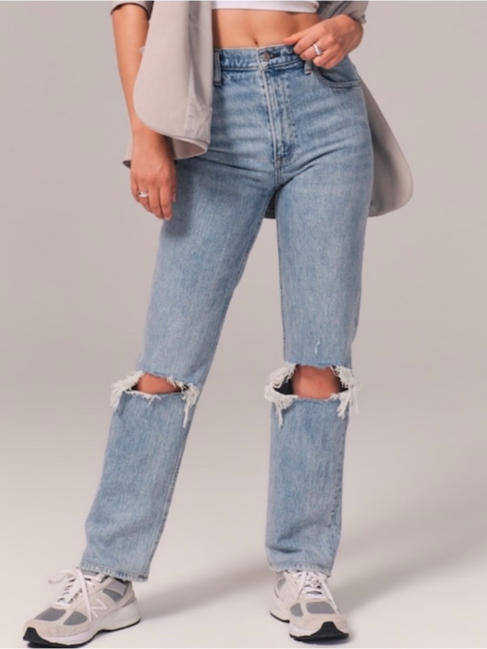 Abercrombie & Fitch Light Blue Ripped Straight Leg Jeans - Women's